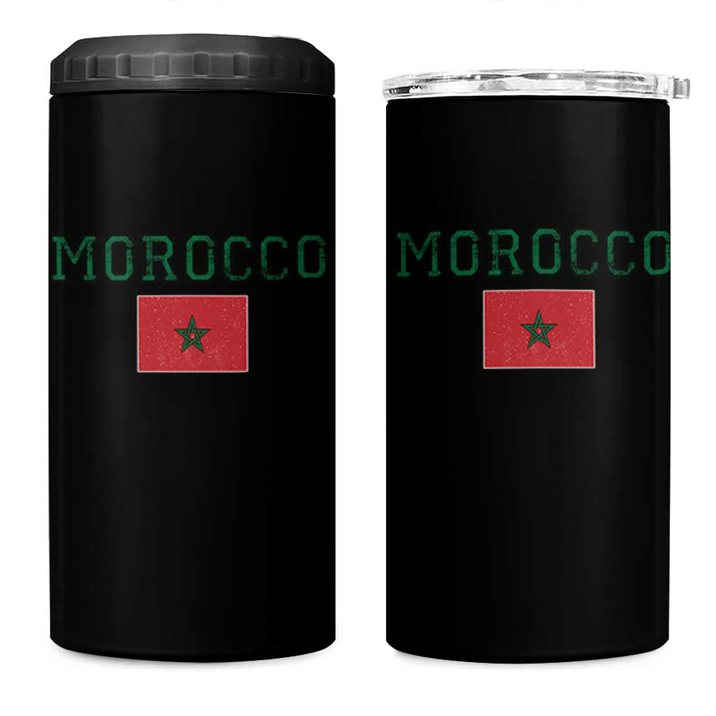 Vintage Morocco Flag 4 in 1 Can Cooler Tumbler Distressed Graphic Heritage Pride Gift for Moroccan