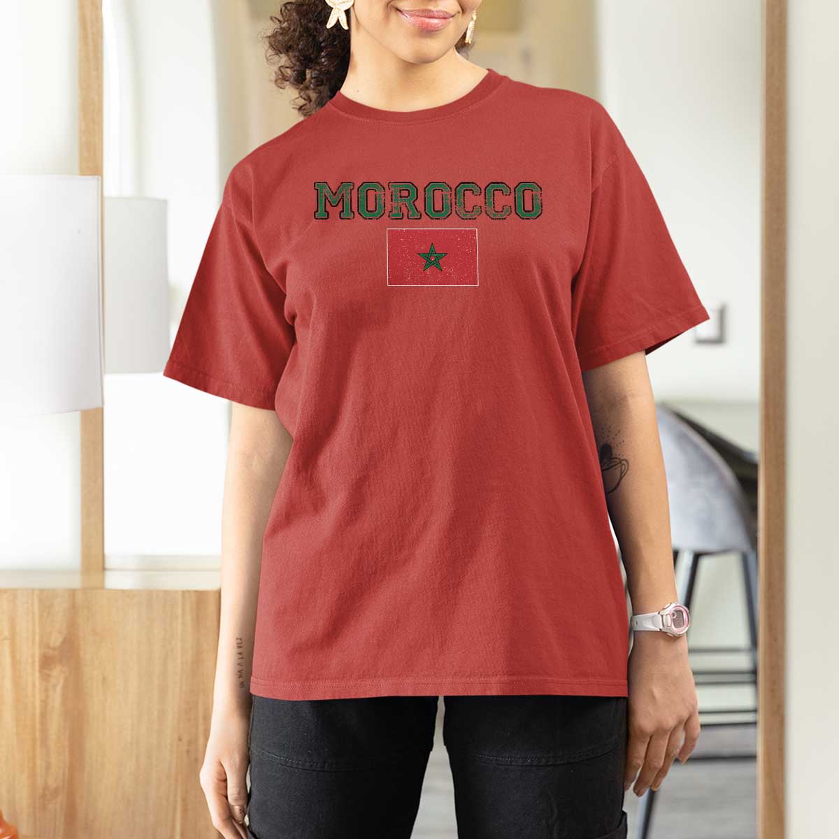 Vintage Morocco Flag T Shirt For Women Distressed Graphic Heritage Pride Gift for Moroccan