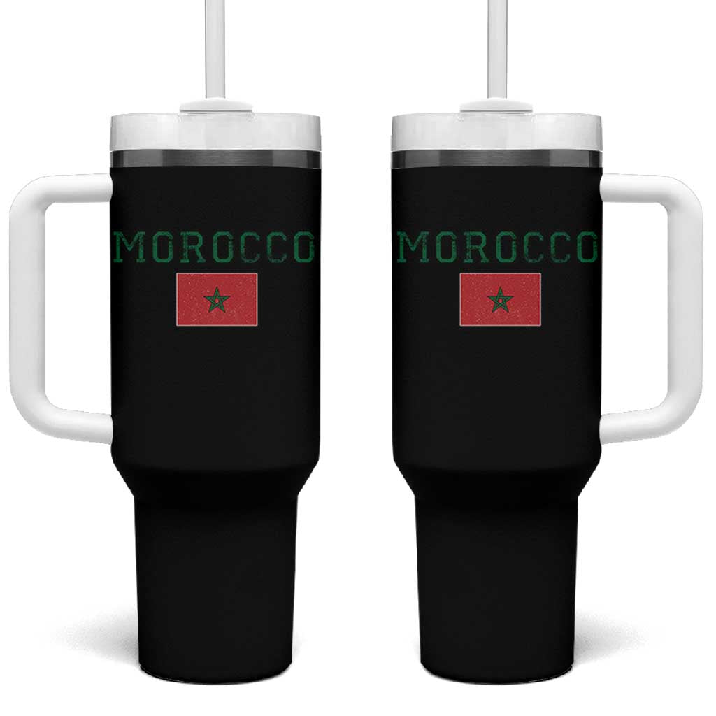 Vintage Morocco Flag Tumbler With Handle Distressed Graphic Heritage Pride Gift for Moroccan