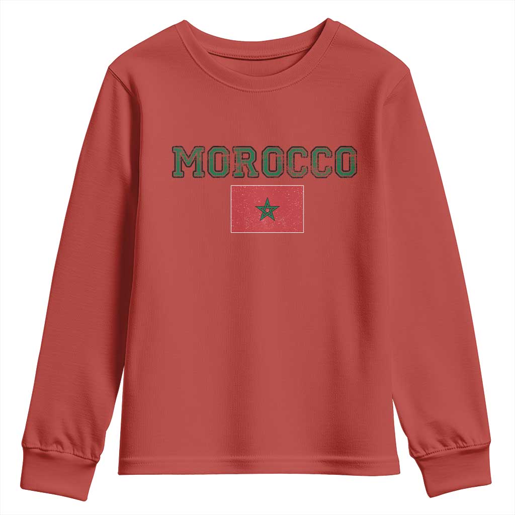 Vintage Morocco Flag Youth Sweatshirt Distressed Graphic Heritage Pride Gift for Moroccan