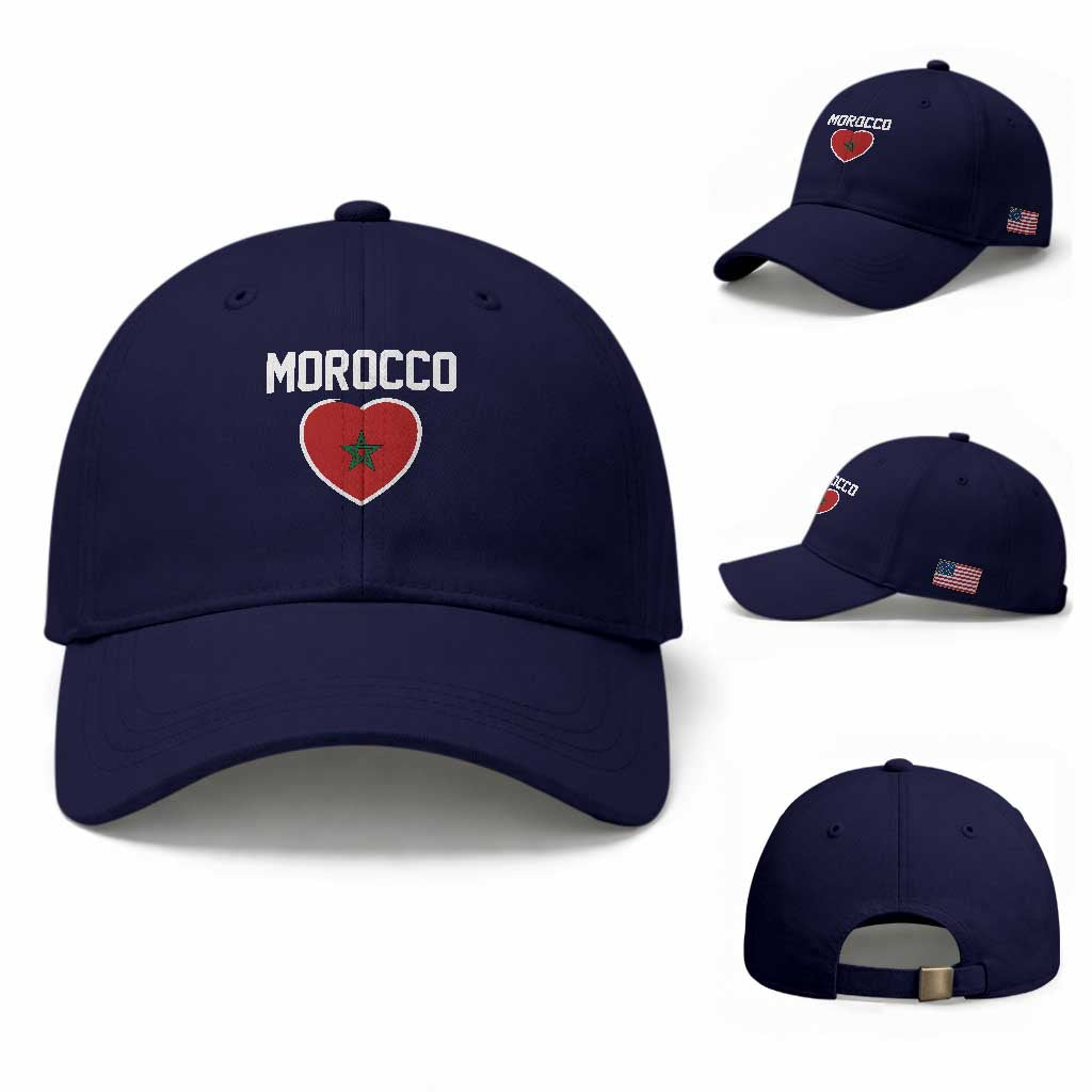 Morocco Heart Flag Baseball Cap Patriotic Love Gift for Proud Moroccan