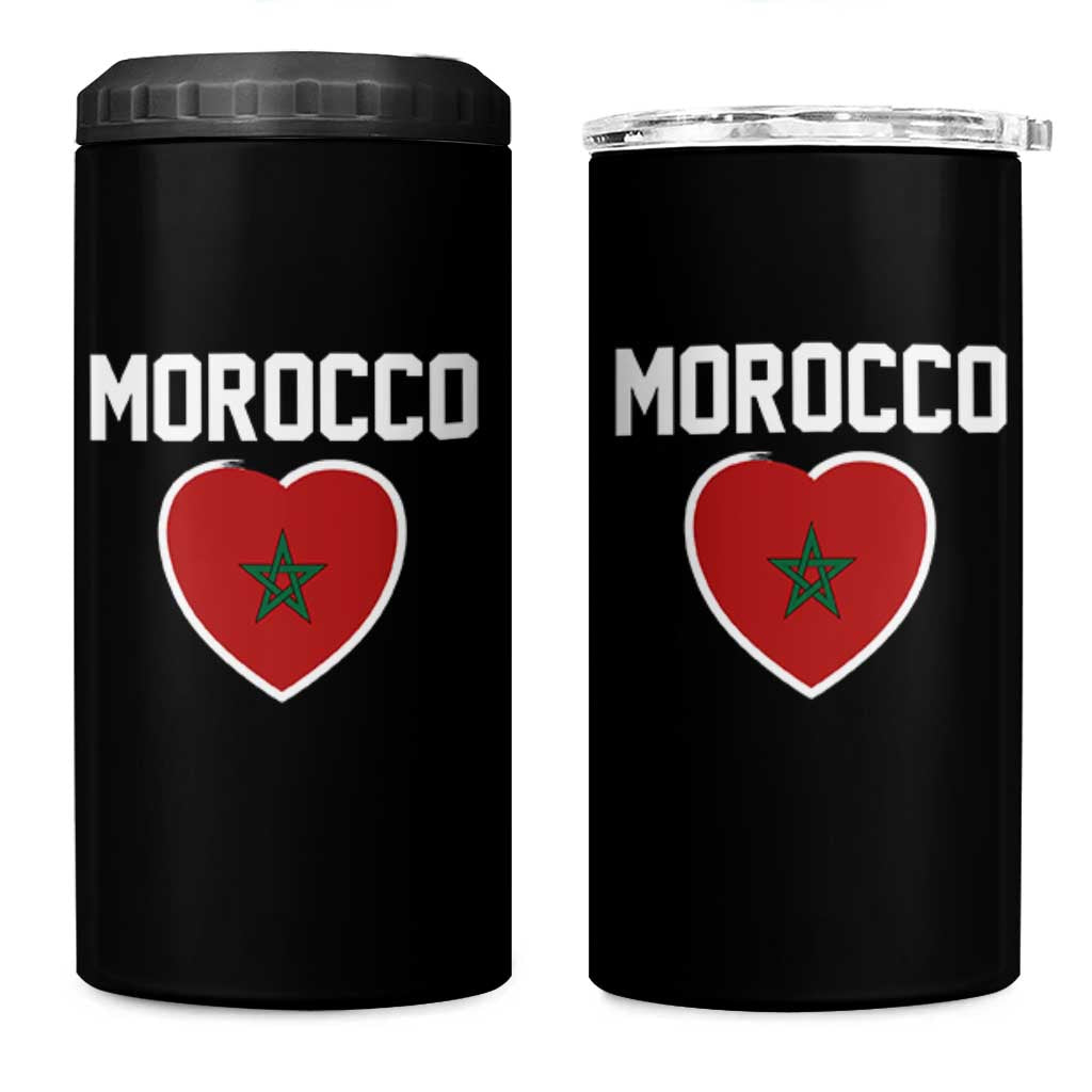 Morocco Heart Flag 4 in 1 Can Cooler Tumbler Patriotic Love Gift for Proud Moroccan