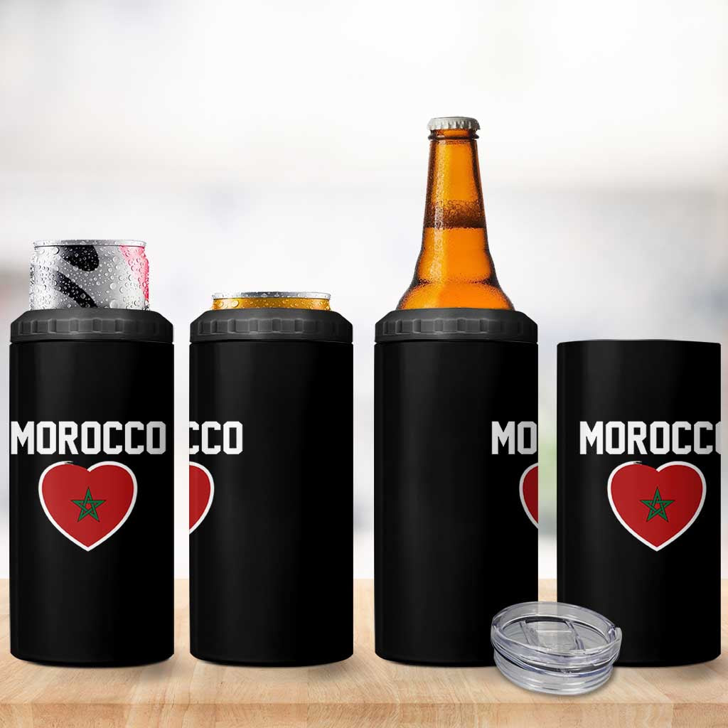 Morocco Heart Flag 4 in 1 Can Cooler Tumbler Patriotic Love Gift for Proud Moroccan