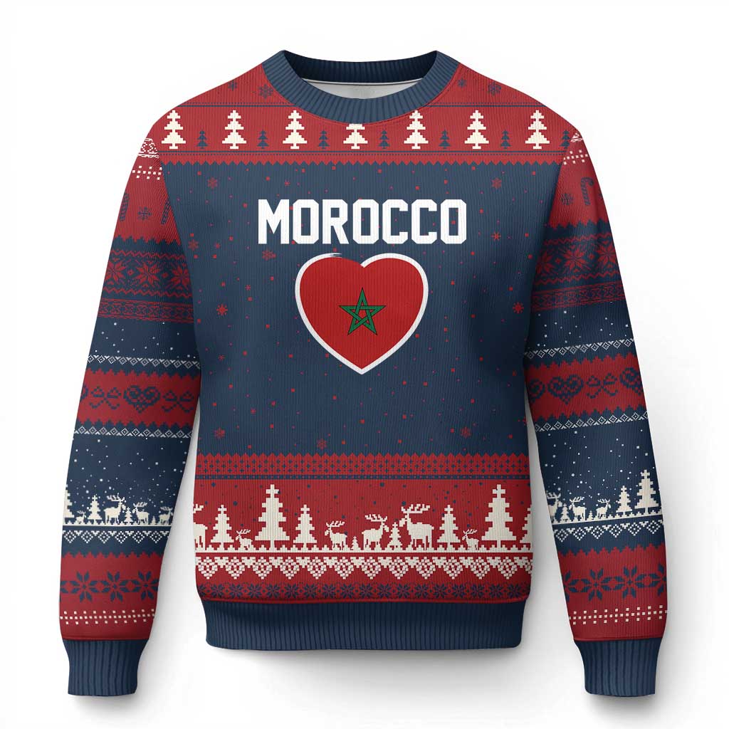 Morocco Heart Flag Ugly Christmas Sweater Patriotic Love Gift for Proud Moroccan