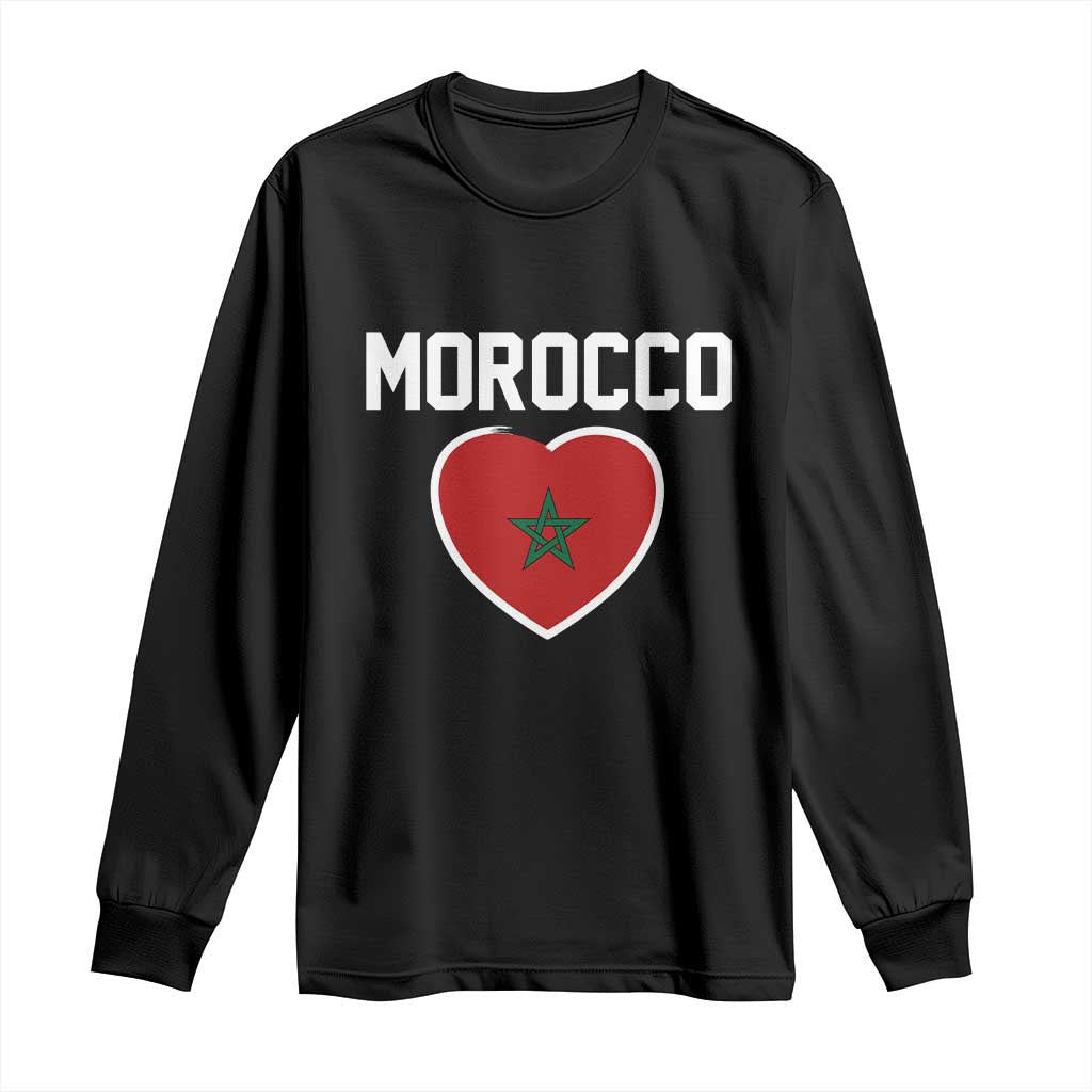 Morocco Heart Flag Long Sleeve Shirt Patriotic Love Gift for Proud Moroccan
