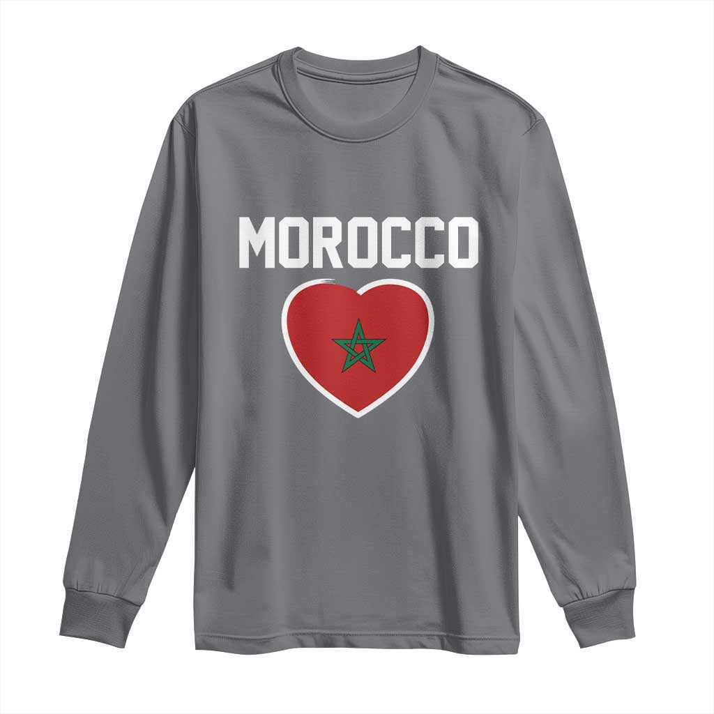 Morocco Heart Flag Long Sleeve Shirt Patriotic Love Gift for Proud Moroccan