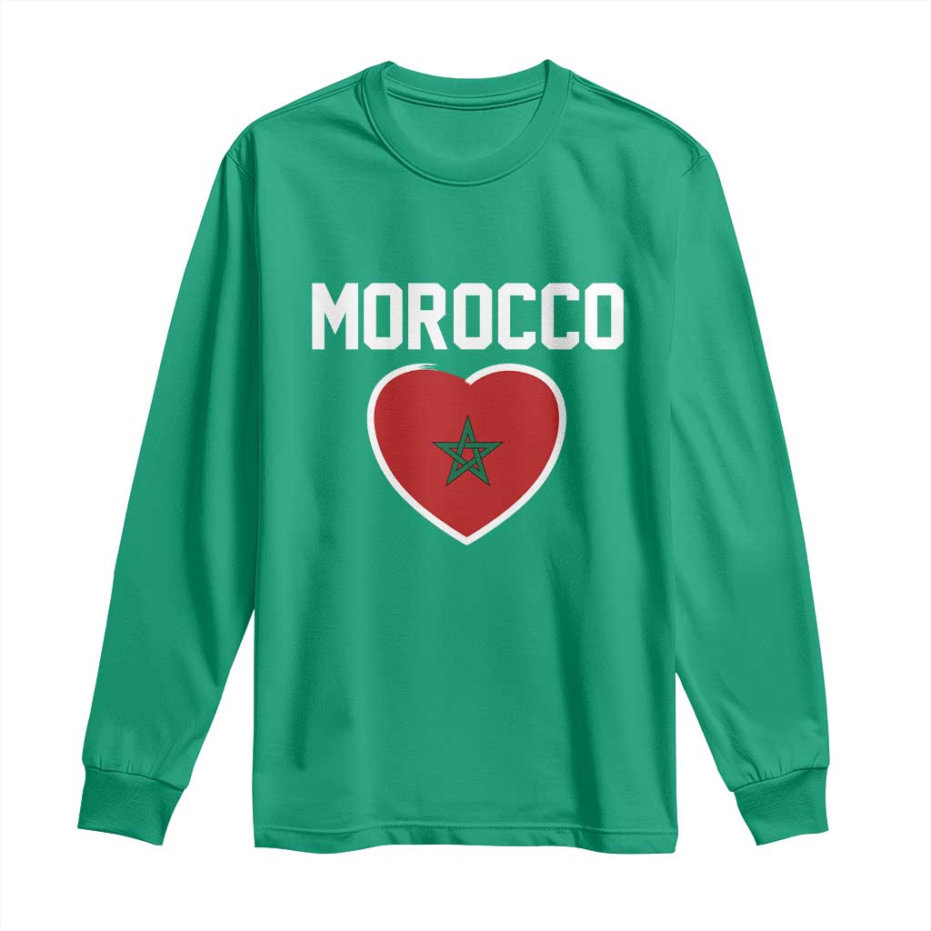 Morocco Heart Flag Long Sleeve Shirt Patriotic Love Gift for Proud Moroccan