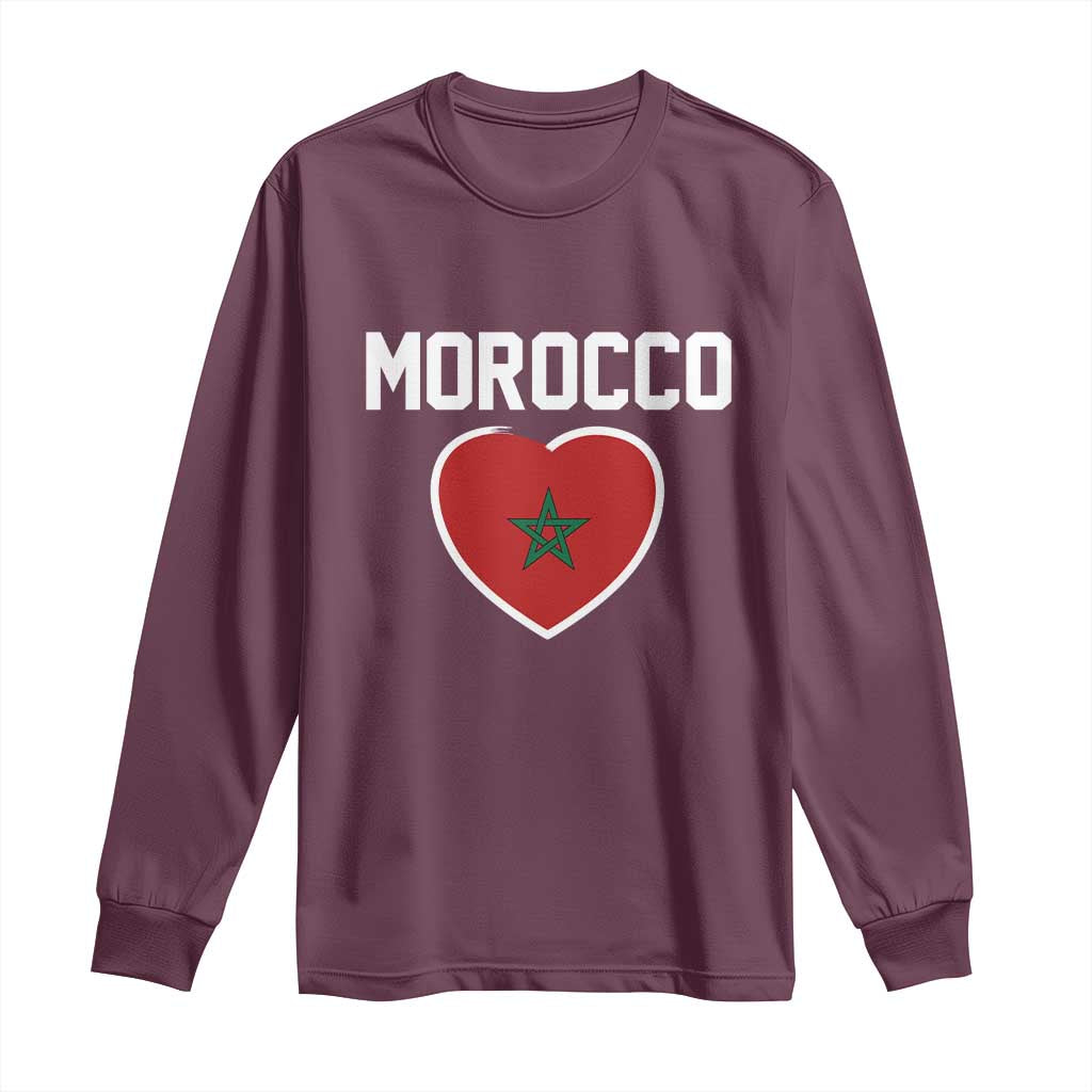 Morocco Heart Flag Long Sleeve Shirt Patriotic Love Gift for Proud Moroccan