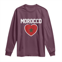 Morocco Heart Flag Long Sleeve Shirt Patriotic Love Gift for Proud Moroccan