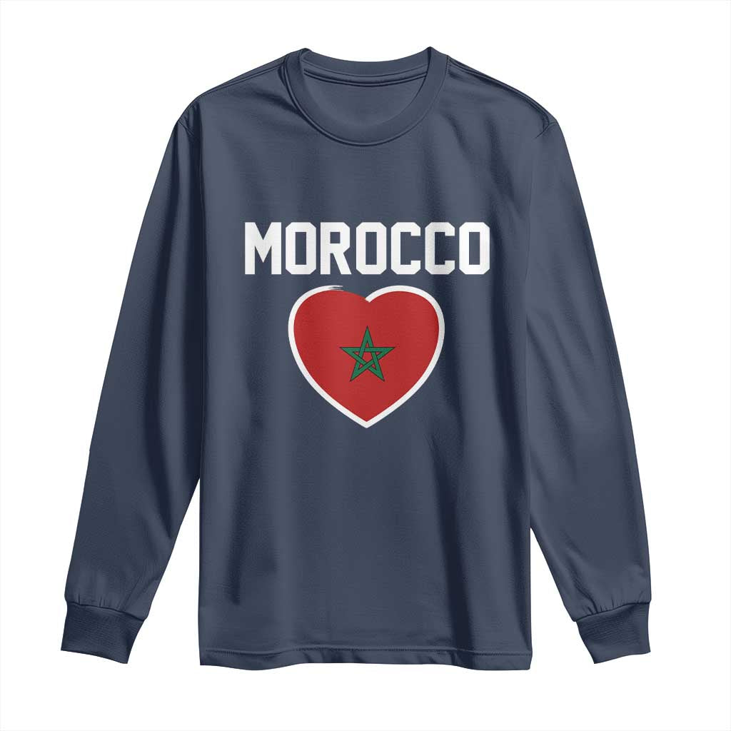 Morocco Heart Flag Long Sleeve Shirt Patriotic Love Gift for Proud Moroccan