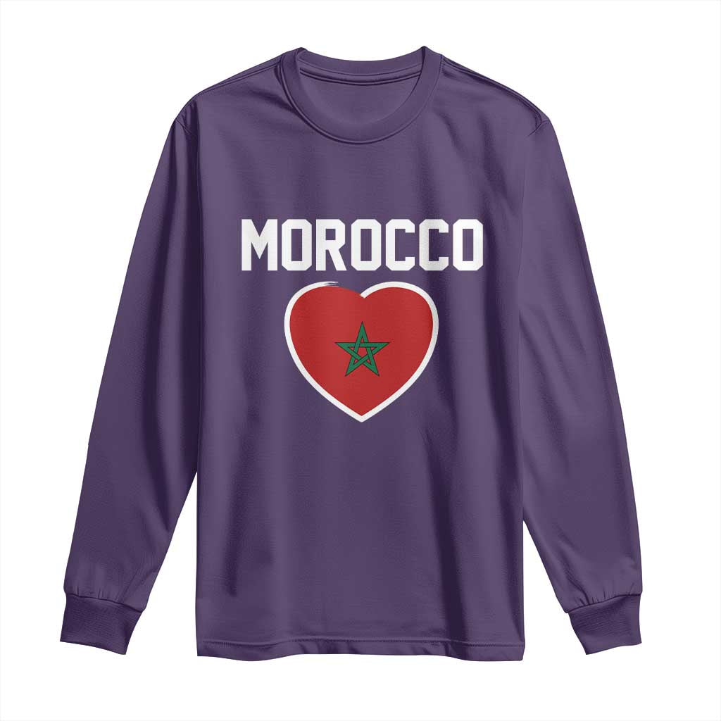 Morocco Heart Flag Long Sleeve Shirt Patriotic Love Gift for Proud Moroccan