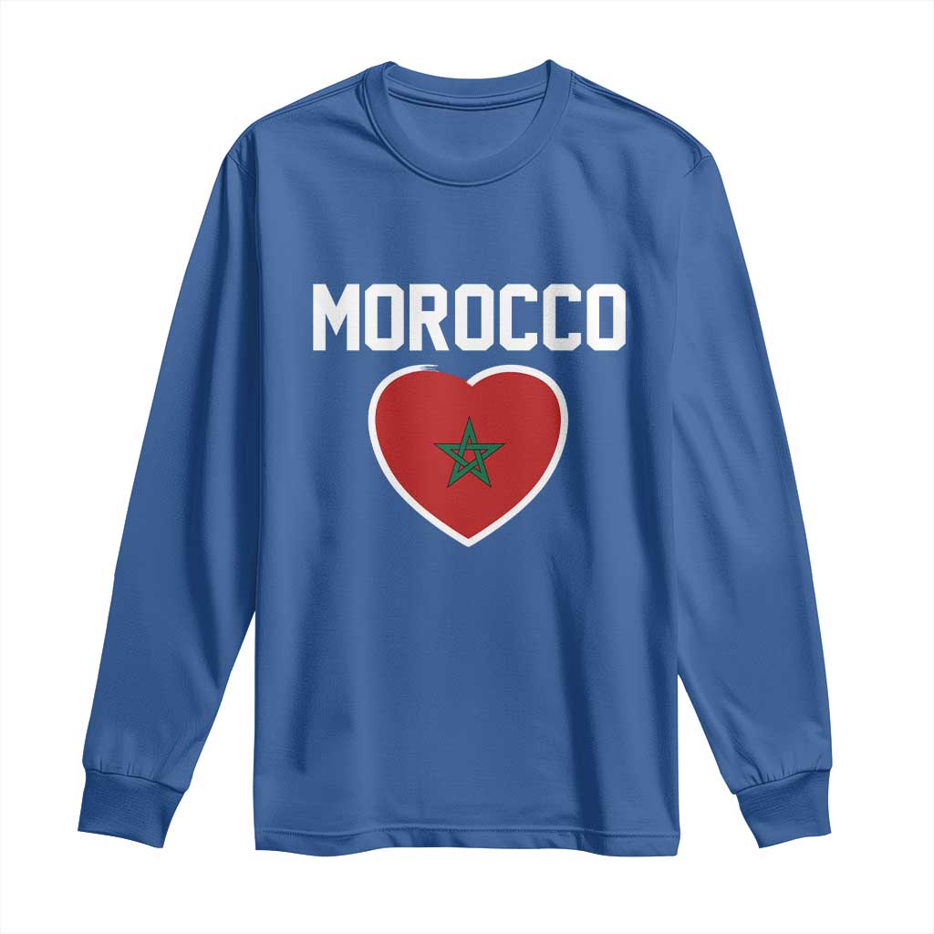 Morocco Heart Flag Long Sleeve Shirt Patriotic Love Gift for Proud Moroccan