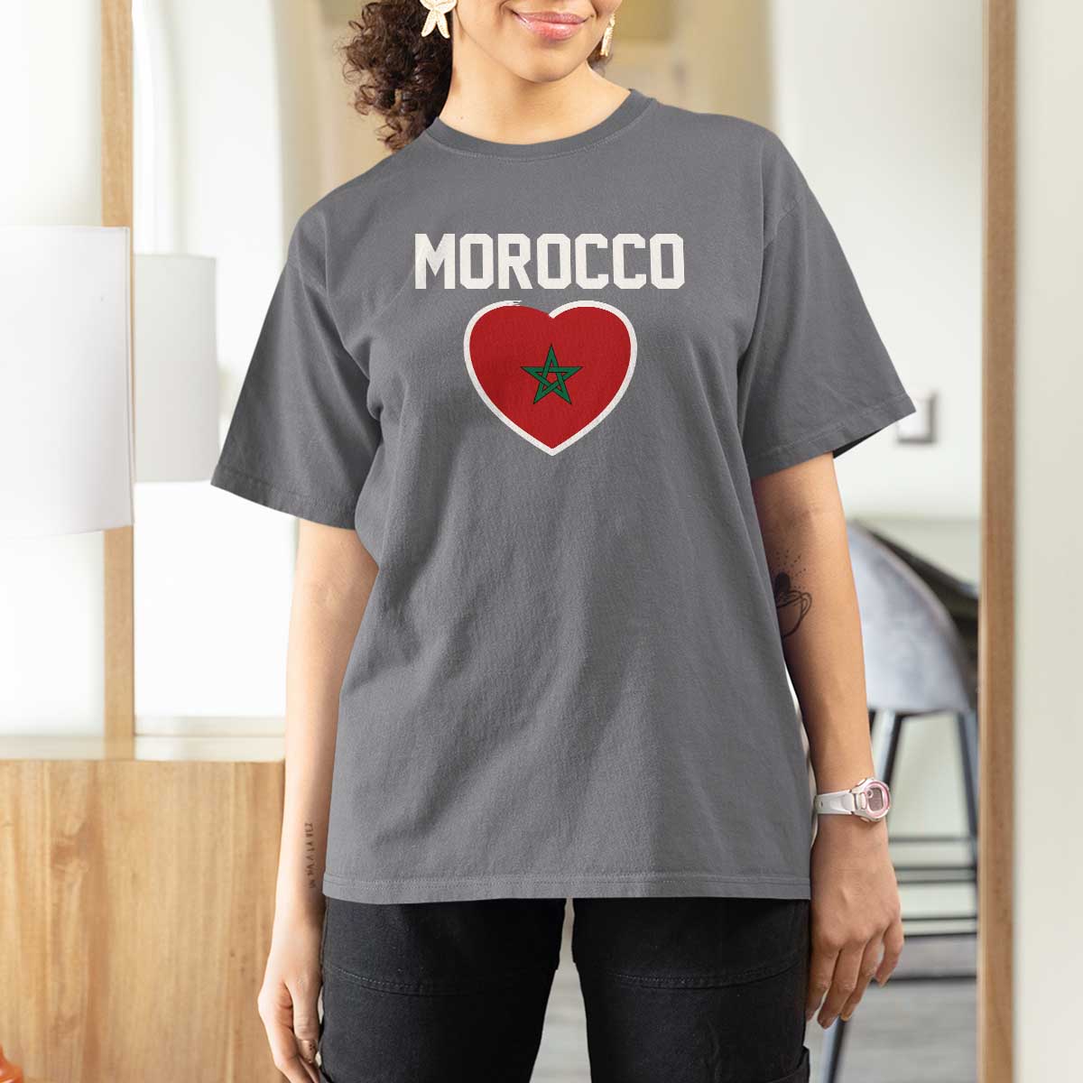 Morocco Heart Flag T Shirt For Women Patriotic Love Gift for Proud Moroccan
