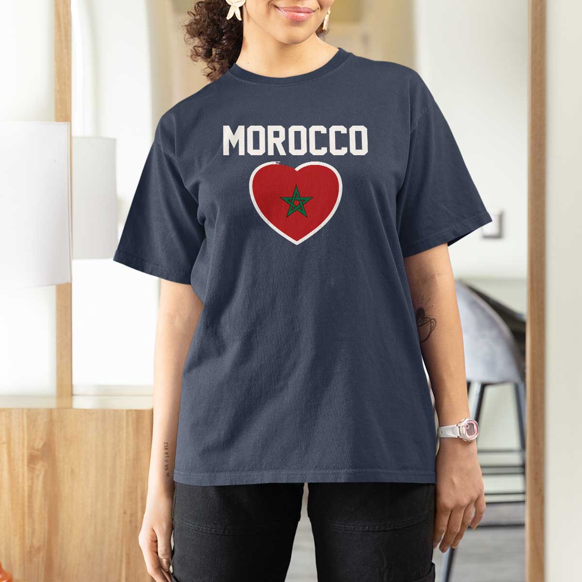 Morocco Heart Flag T Shirt For Women Patriotic Love Gift for Proud Moroccan