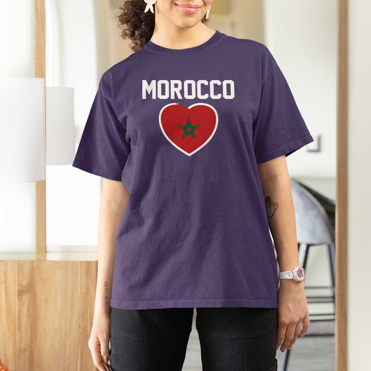 Morocco Heart Flag T Shirt For Women Patriotic Love Gift for Proud Moroccan