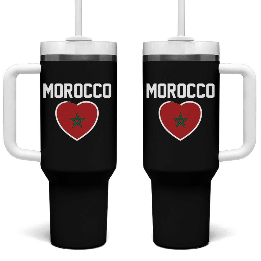 Morocco Heart Flag Tumbler With Handle Patriotic Love Gift for Proud Moroccan