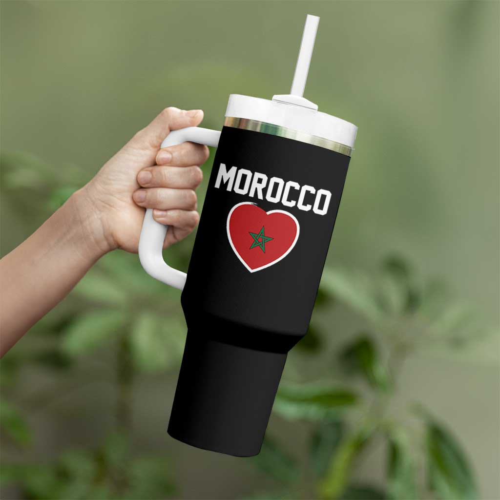 Morocco Heart Flag Tumbler With Handle Patriotic Love Gift for Proud Moroccan
