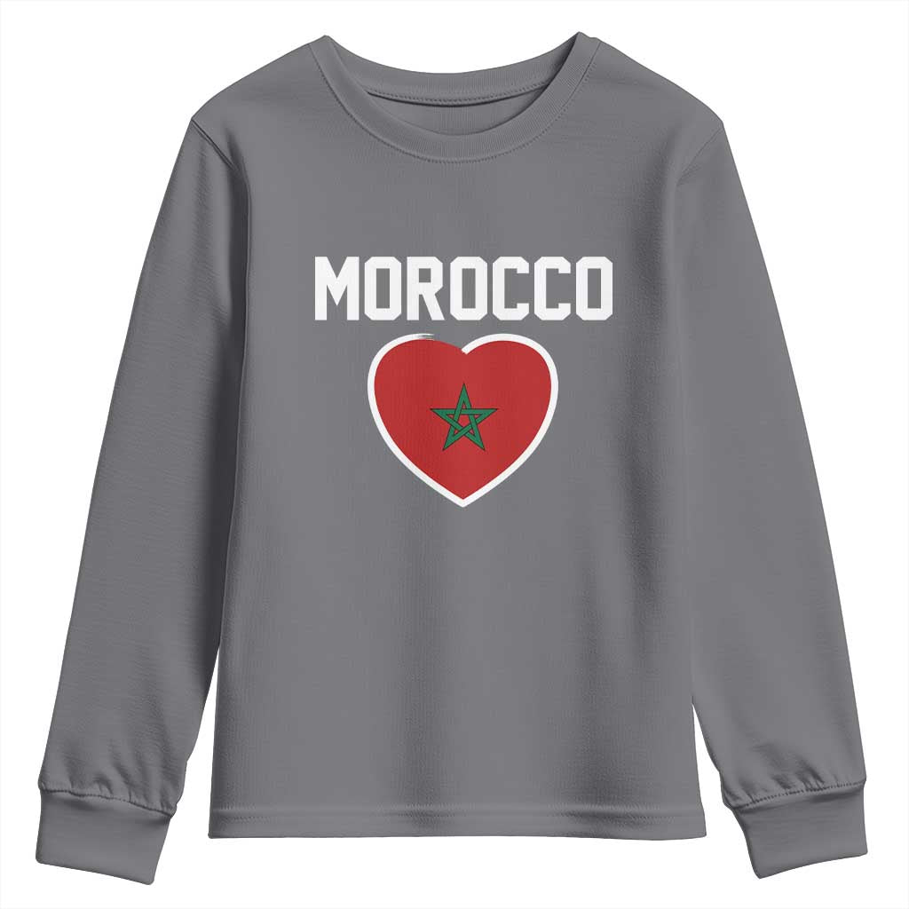 Morocco Heart Flag Youth Sweatshirt Patriotic Love Gift for Proud Moroccan