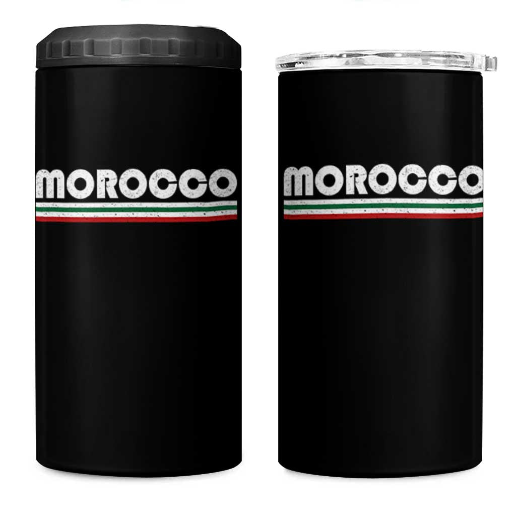 Morocco 4 in 1 Can Cooler Tumbler Retro Vintage Stripes Patriotic Pride Gift for Proud Moroccan