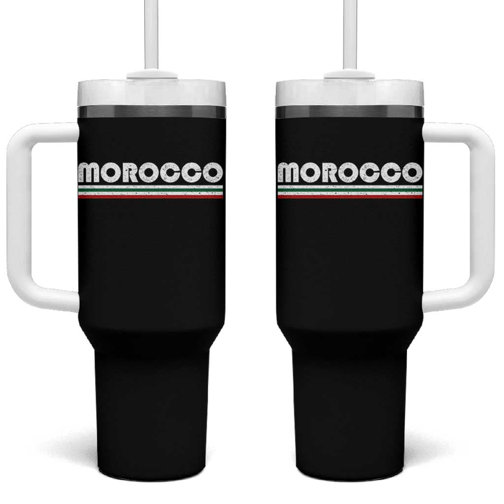 Morocco Tumbler With Handle Retro Vintage Stripes Patriotic Pride Gift for Proud Moroccan