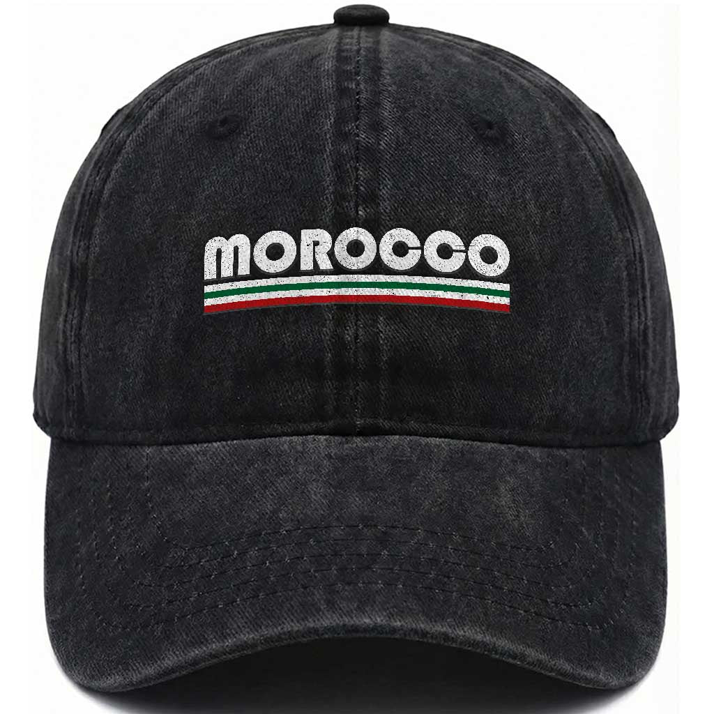 Morocco Washed Cotton Baseball Cap Retro Vintage Stripes Patriotic Pride Gift for Proud Moroccan