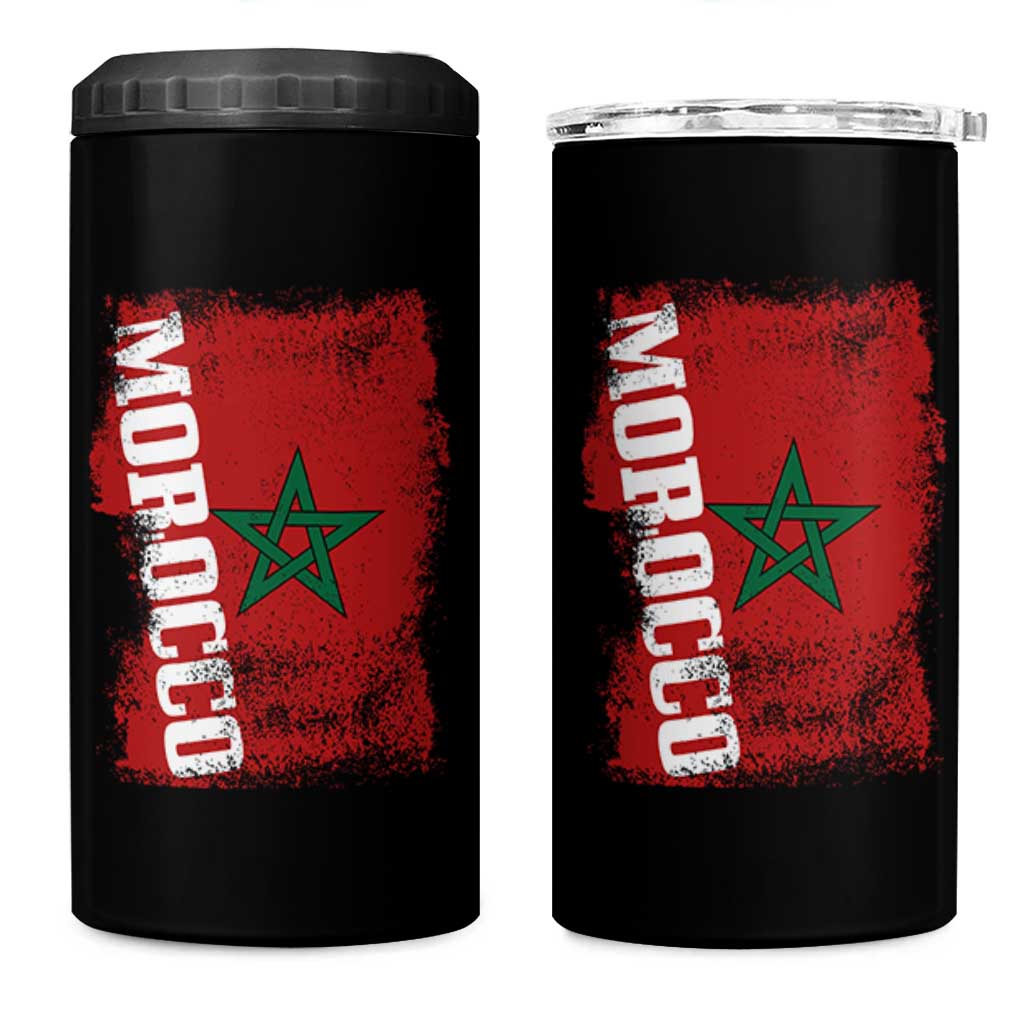 Morocco Flag Distressed Vintage Patriotic Pride Gift for Proud Moroccan 4 in 1 Can Cooler Tumbler