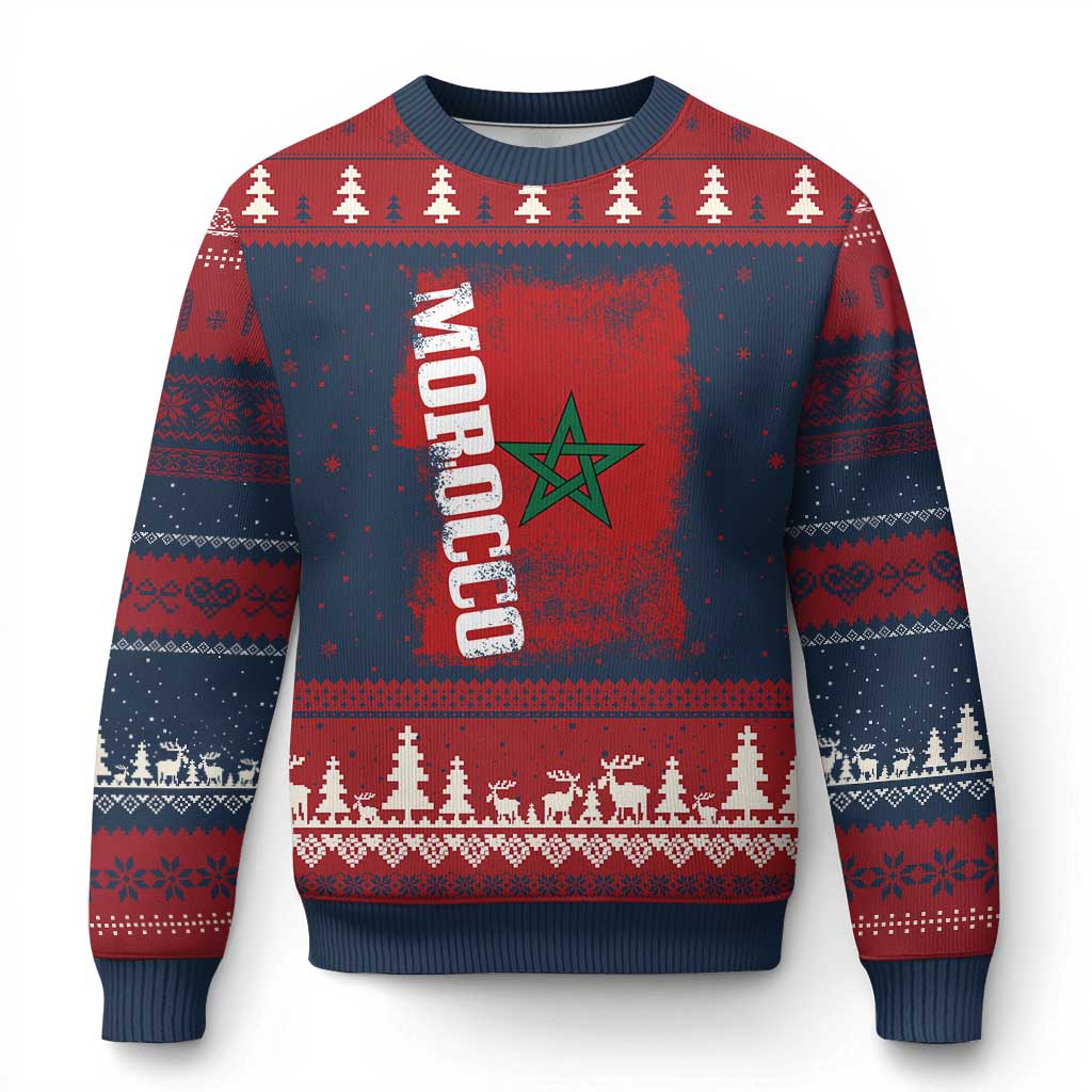 Morocco Flag Distressed Vintage Patriotic Pride Gift for Proud Moroccan Ugly Christmas Sweater