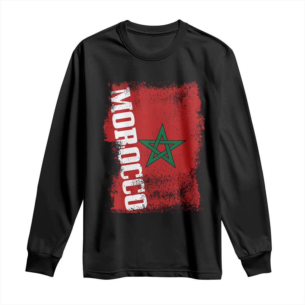 Morocco Flag Distressed Vintage Patriotic Pride Gift for Proud Moroccan Long Sleeve Shirt