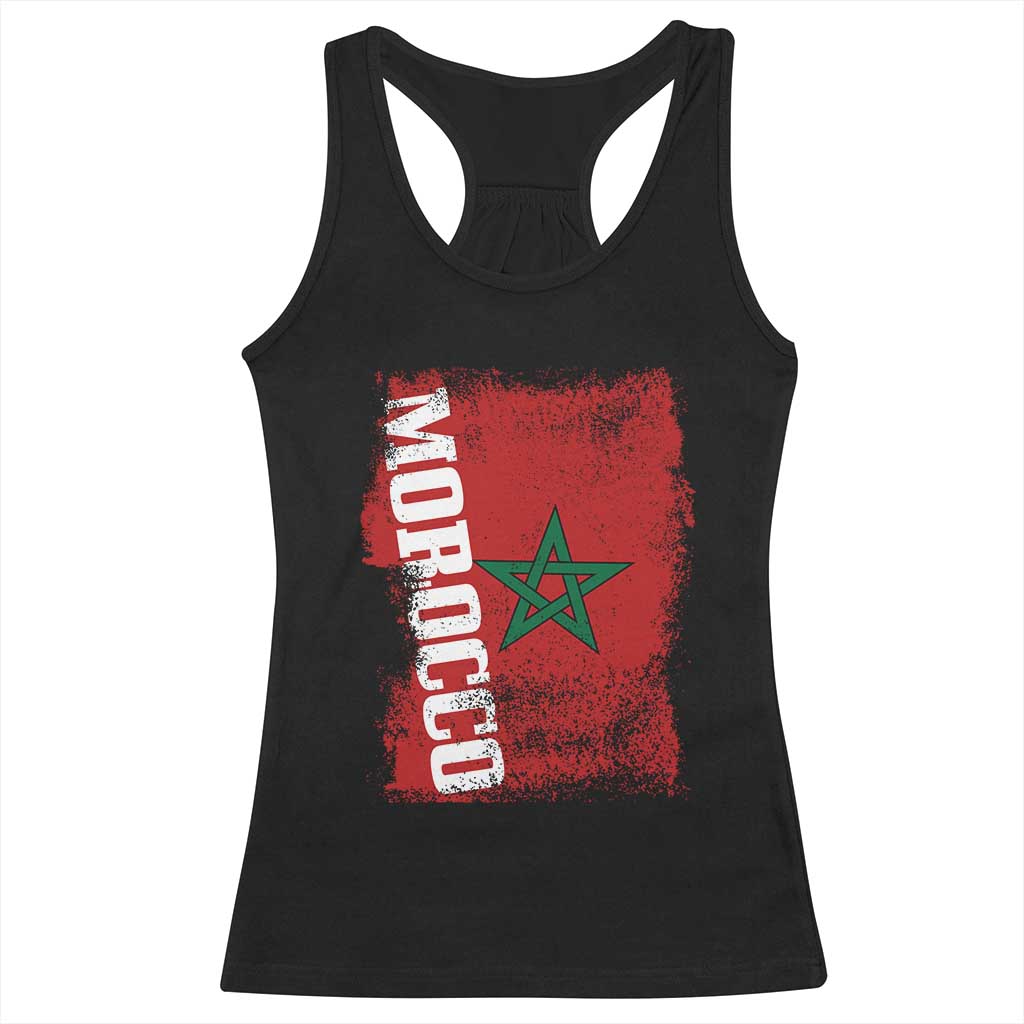 Morocco Flag Distressed Vintage Patriotic Pride Gift for Proud Moroccan Racerback Tank Top