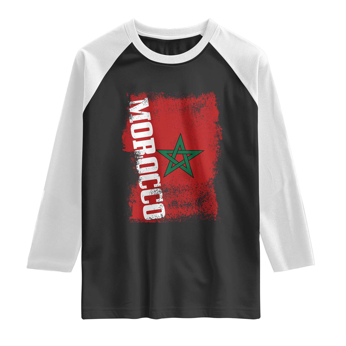 Morocco Flag Distressed Vintage Patriotic Pride Gift for Proud Moroccan Raglan Shirt