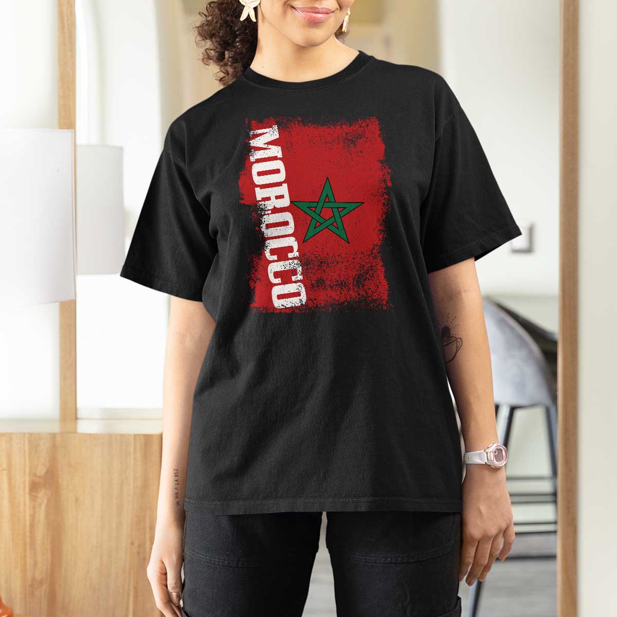 Morocco Flag Distressed Vintage Patriotic Pride Gift for Proud Moroccan T Shirt For Women