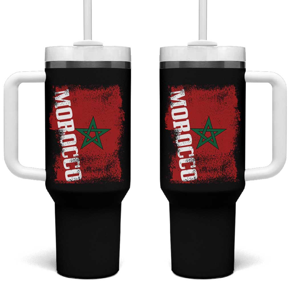 Morocco Flag Distressed Vintage Patriotic Pride Gift for Proud Moroccan Tumbler With Handle