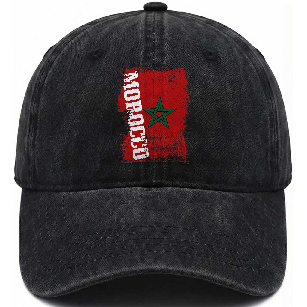 Morocco Flag Distressed Vintage Patriotic Pride Gift for Proud Moroccan Washed Cotton Baseball Cap