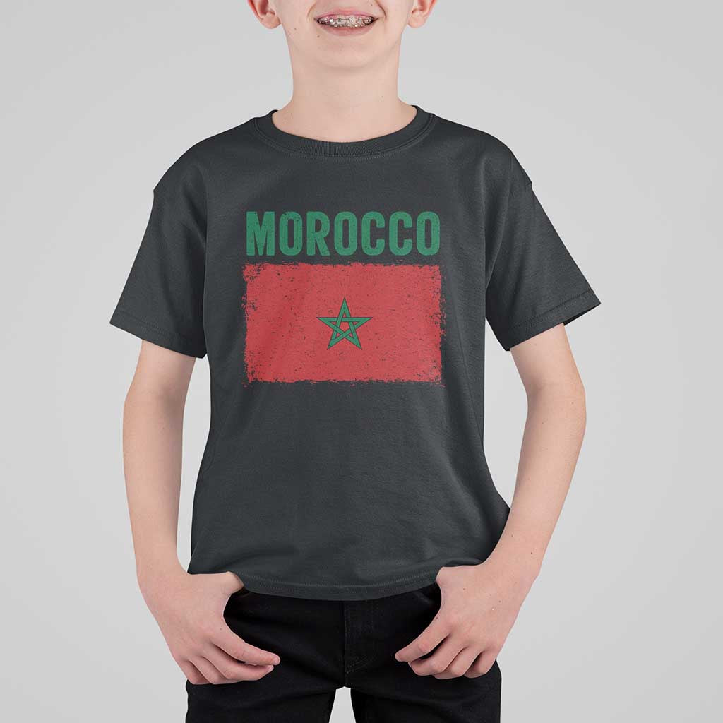 Morocco Flag T Shirt For Kid Vintage Distressed Patriotic Pride Gift for Proud Moroccan