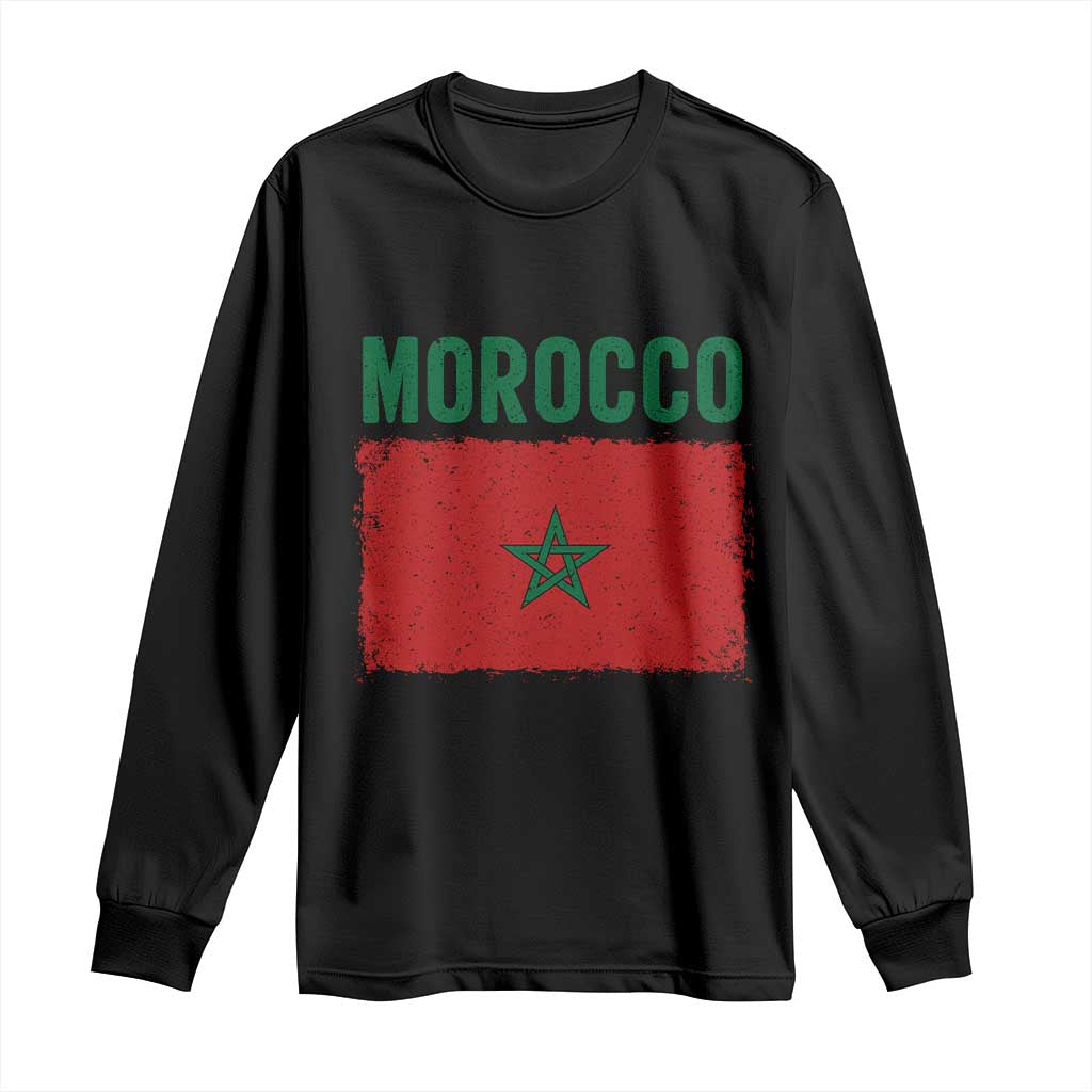 Morocco Flag Long Sleeve Shirt Vintage Distressed Patriotic Pride Gift for Proud Moroccan