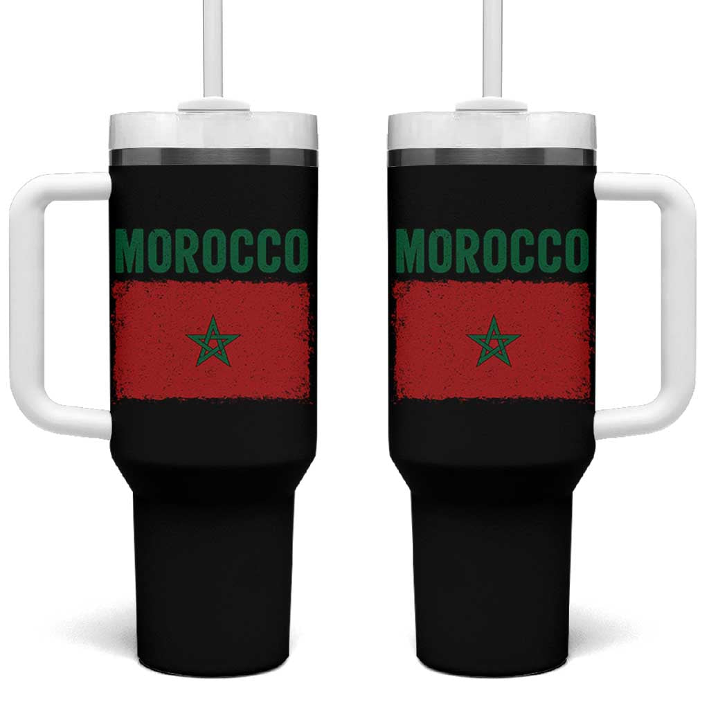 Morocco Flag Tumbler With Handle Vintage Distressed Patriotic Pride Gift for Proud Moroccan