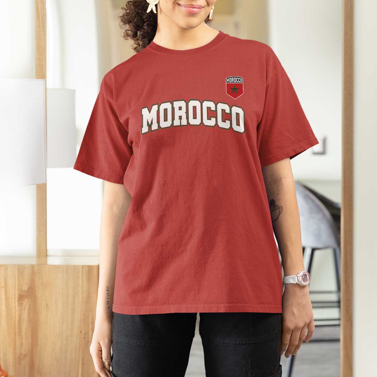 Morocco Moroccan Flag Vintage Pride T Shirt For Women