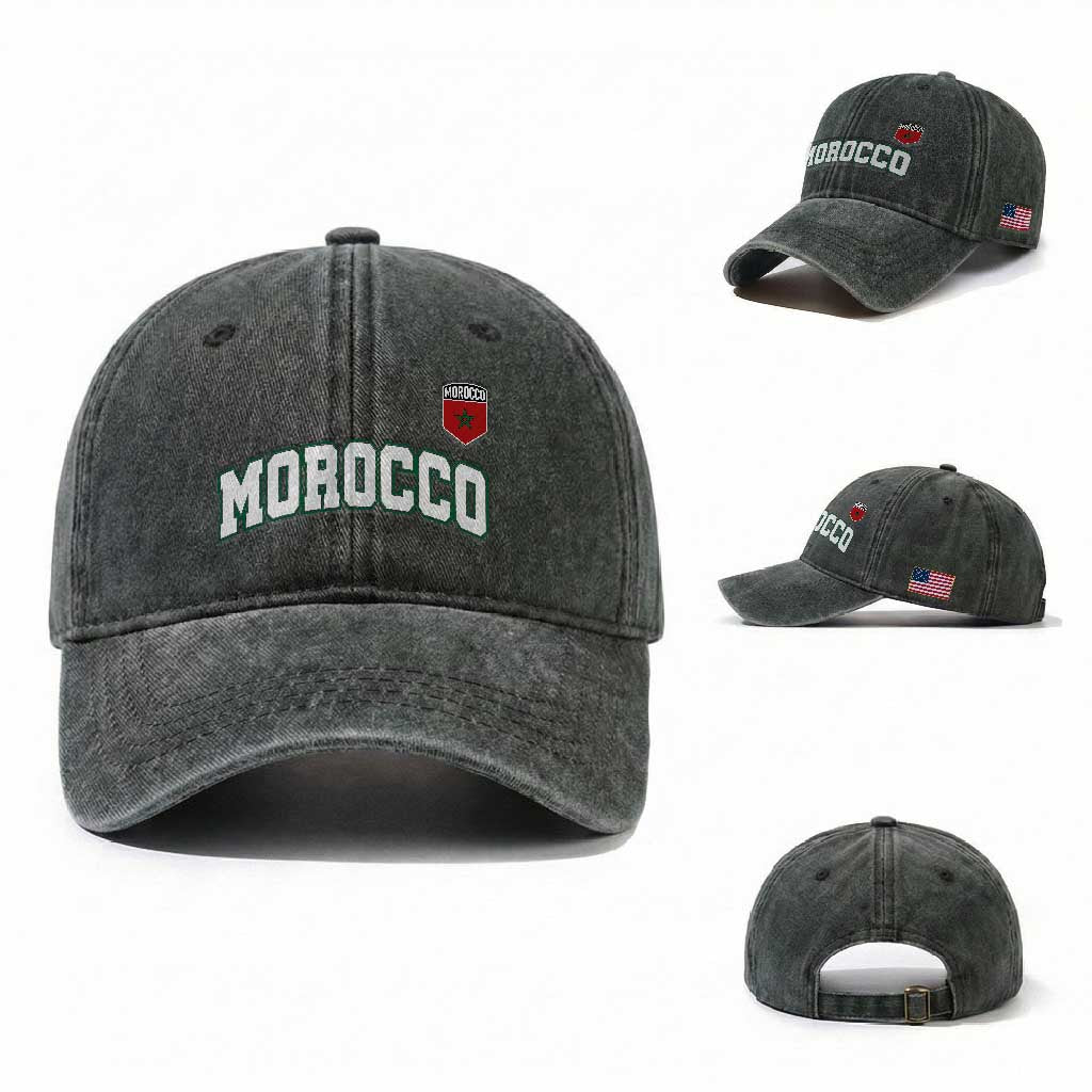 Morocco Moroccan Flag Vintage Pride Washed Cotton Baseball Cap