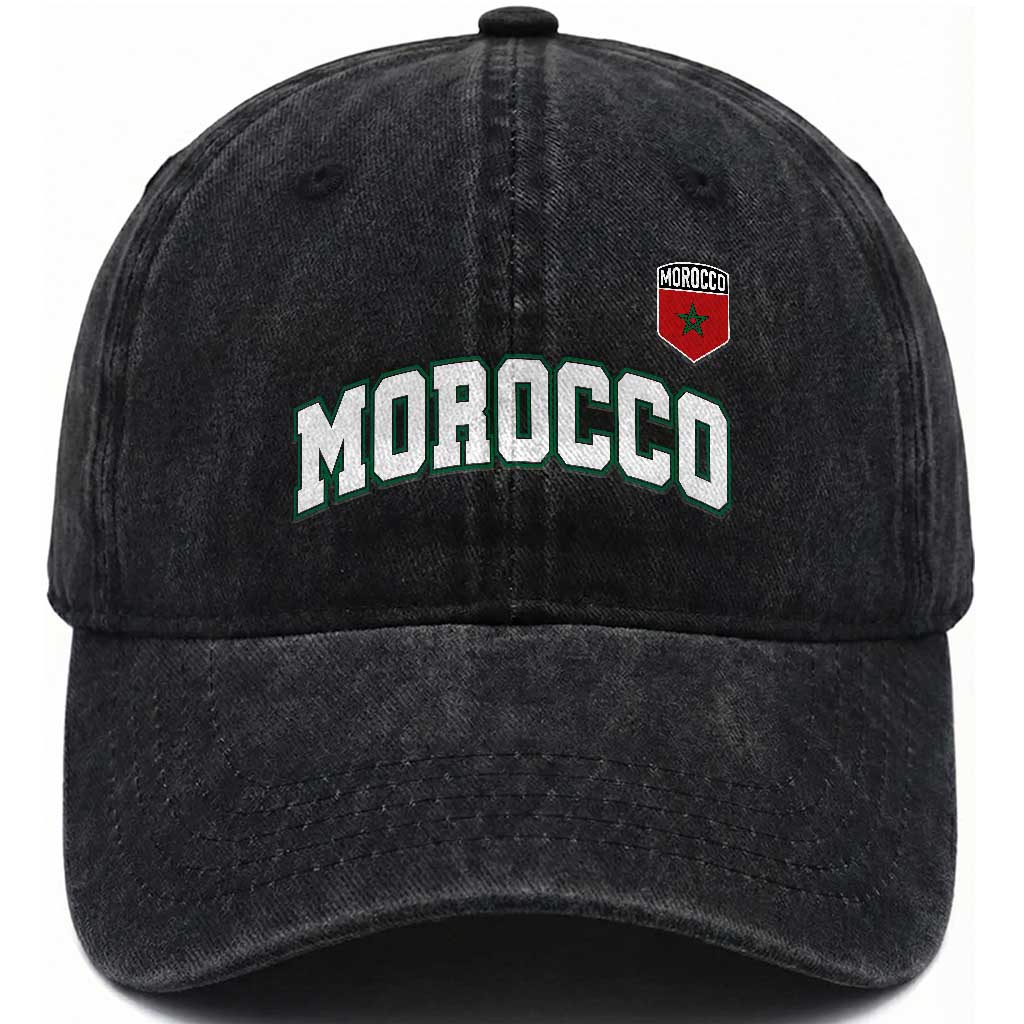 Morocco Moroccan Flag Vintage Pride Washed Cotton Baseball Cap