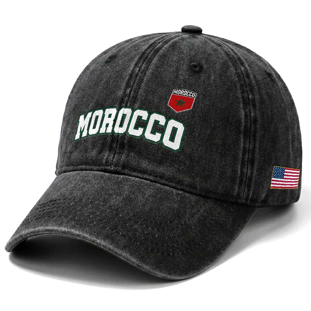 Morocco Moroccan Flag Vintage Pride Washed Cotton Baseball Cap