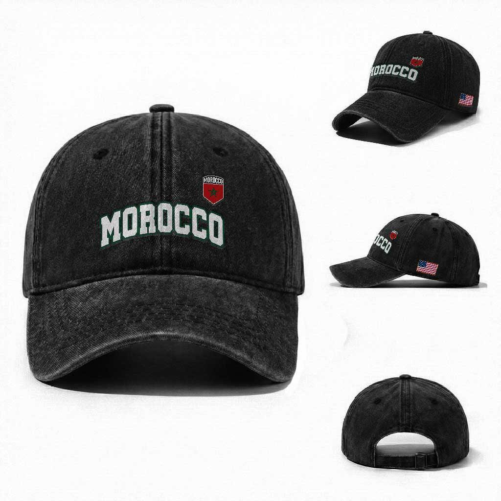 Morocco Moroccan Flag Vintage Pride Washed Cotton Baseball Cap