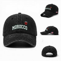 Morocco Moroccan Flag Vintage Pride Washed Cotton Baseball Cap