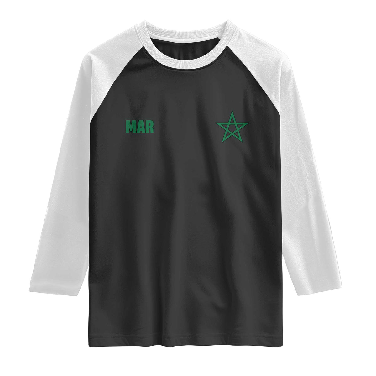 Morocco Raglan Shirt Green Star Minimalist Patriotic Pride Gift for Proud Moroccan