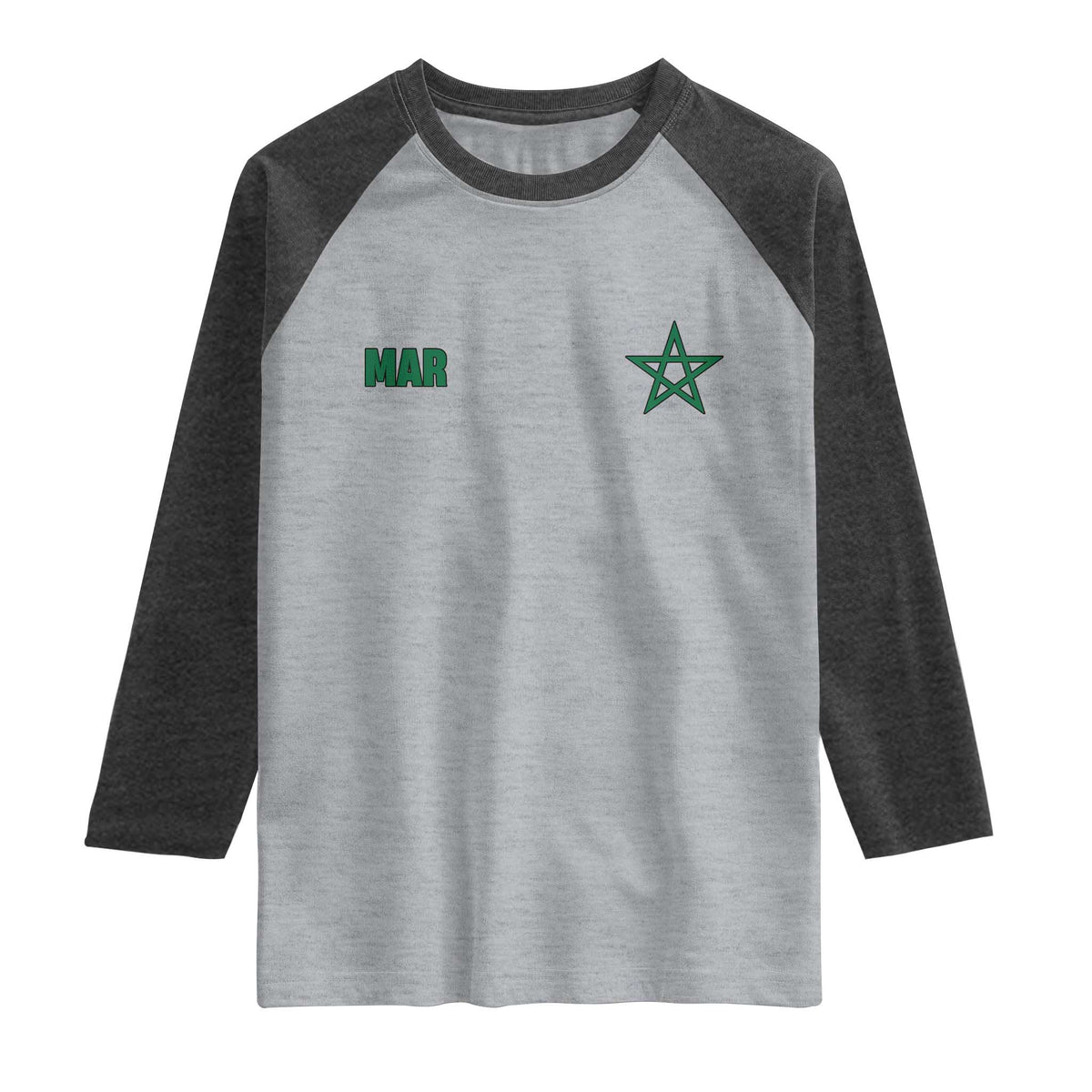 Morocco Raglan Shirt Green Star Minimalist Patriotic Pride Gift for Proud Moroccan