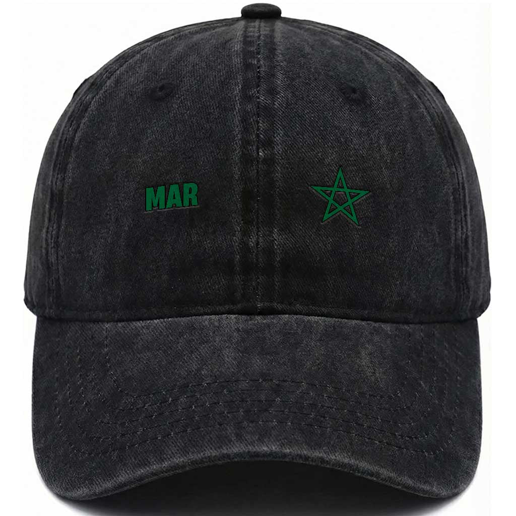 Morocco Washed Cotton Baseball Cap Green Star Minimalist Patriotic Pride Gift for Proud Moroccan