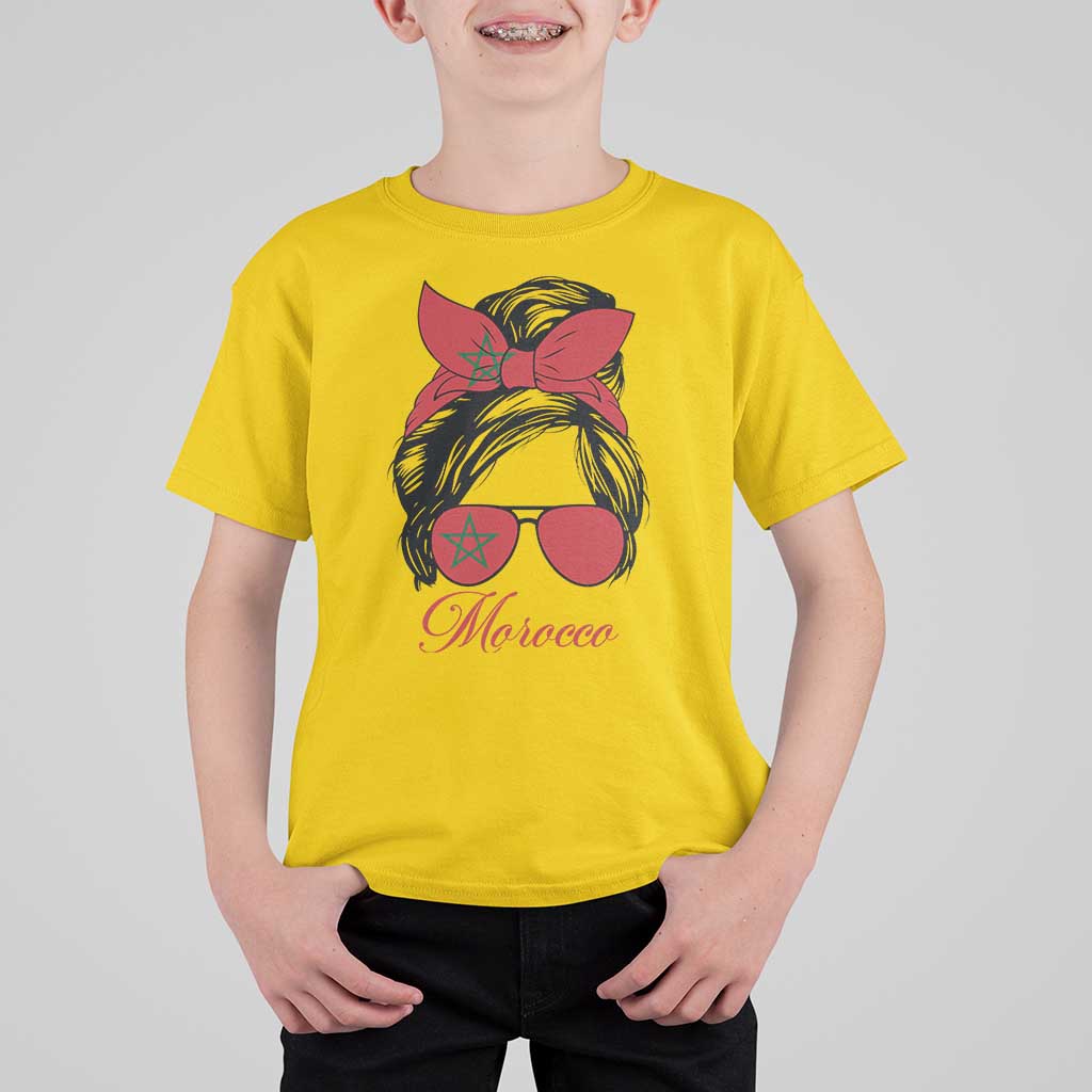Morocco Girl T Shirt For Kid Moroccan Princess Morocco Flag Messy Bun