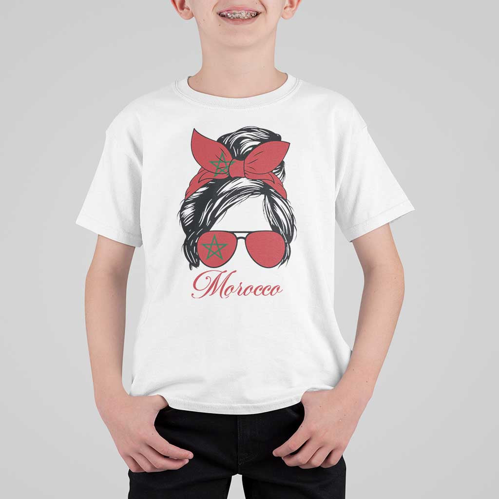 Morocco Girl T Shirt For Kid Moroccan Princess Morocco Flag Messy Bun