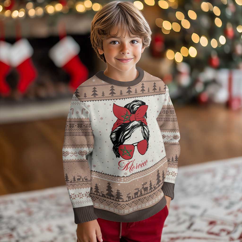 Morocco Girl Ugly Christmas Sweater Moroccan Princess Morocco Flag Messy Bun
