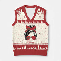 Morocco Girl V-Neck Knit Sweater Vest Moroccan Princess Morocco Flag Messy Bun
