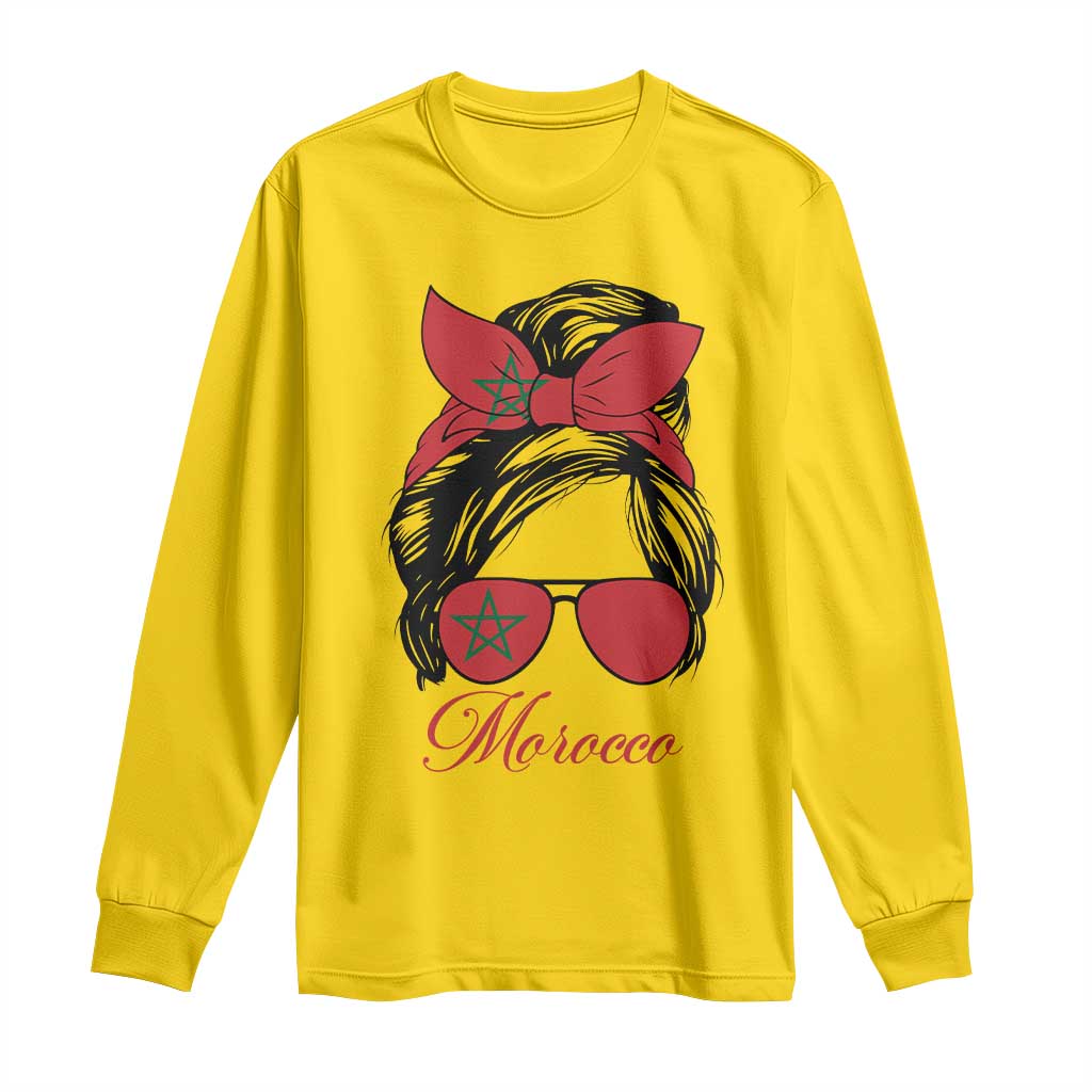 Morocco Girl Long Sleeve Shirt Moroccan Princess Morocco Flag Messy Bun